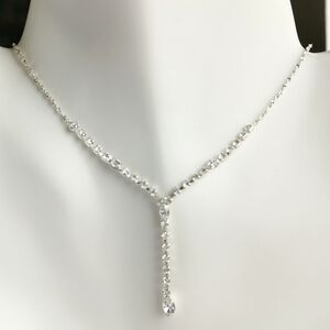 Delicate Clear crystal necklace in silver tone